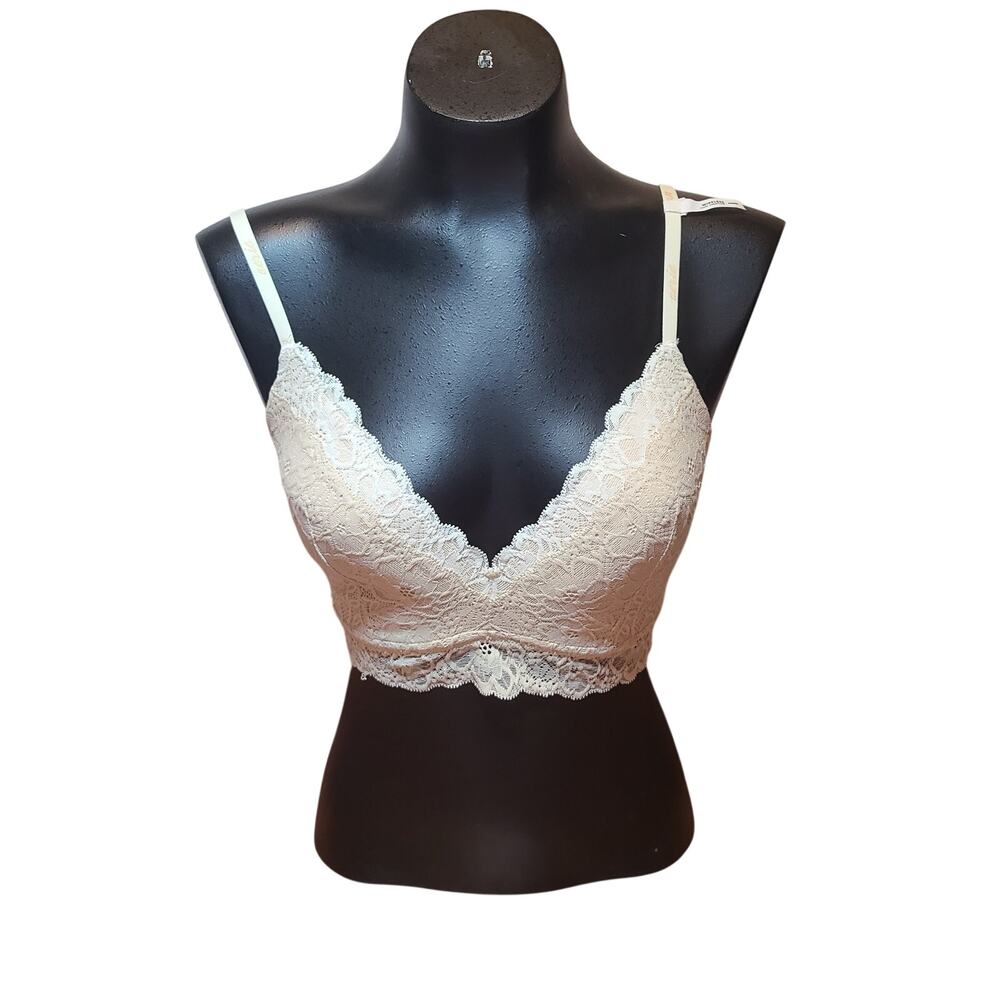 Aerie Wireless Nude Floral Lace Bralette Cream 32DD Two Tone Bra NWT NEW